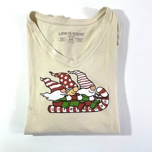 Life is Good Christmas Elf's Toboggan Ride Women's Medium Crusher Long Sleeve T
